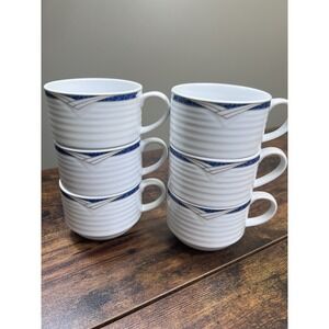Lot Of 6 Contemporary Noritake Tea Cups Arctic Blue Ribbed Very Nice